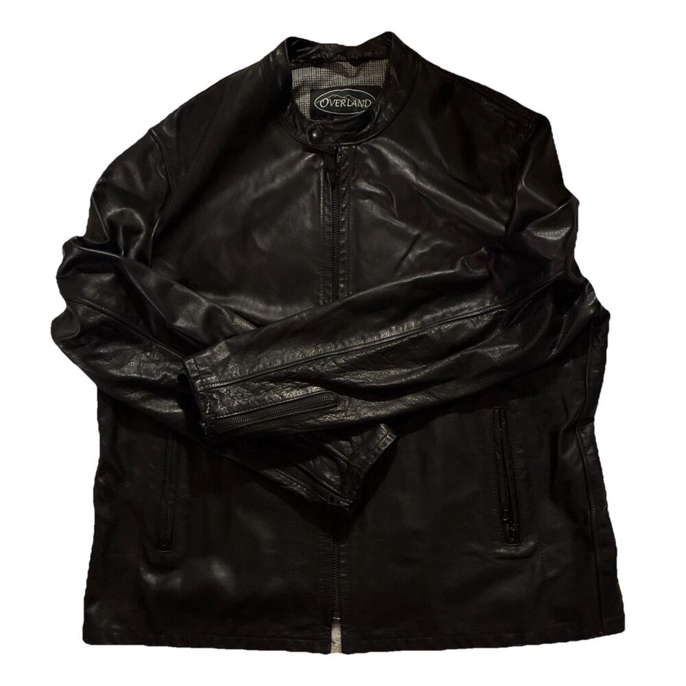 Overland Leather Men’s Black Full Zip Jacket Coat XL Genuine Leather - Picture 2 of 7